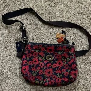 Coach crossbody! Cute floral, navy with pink. Good condition.